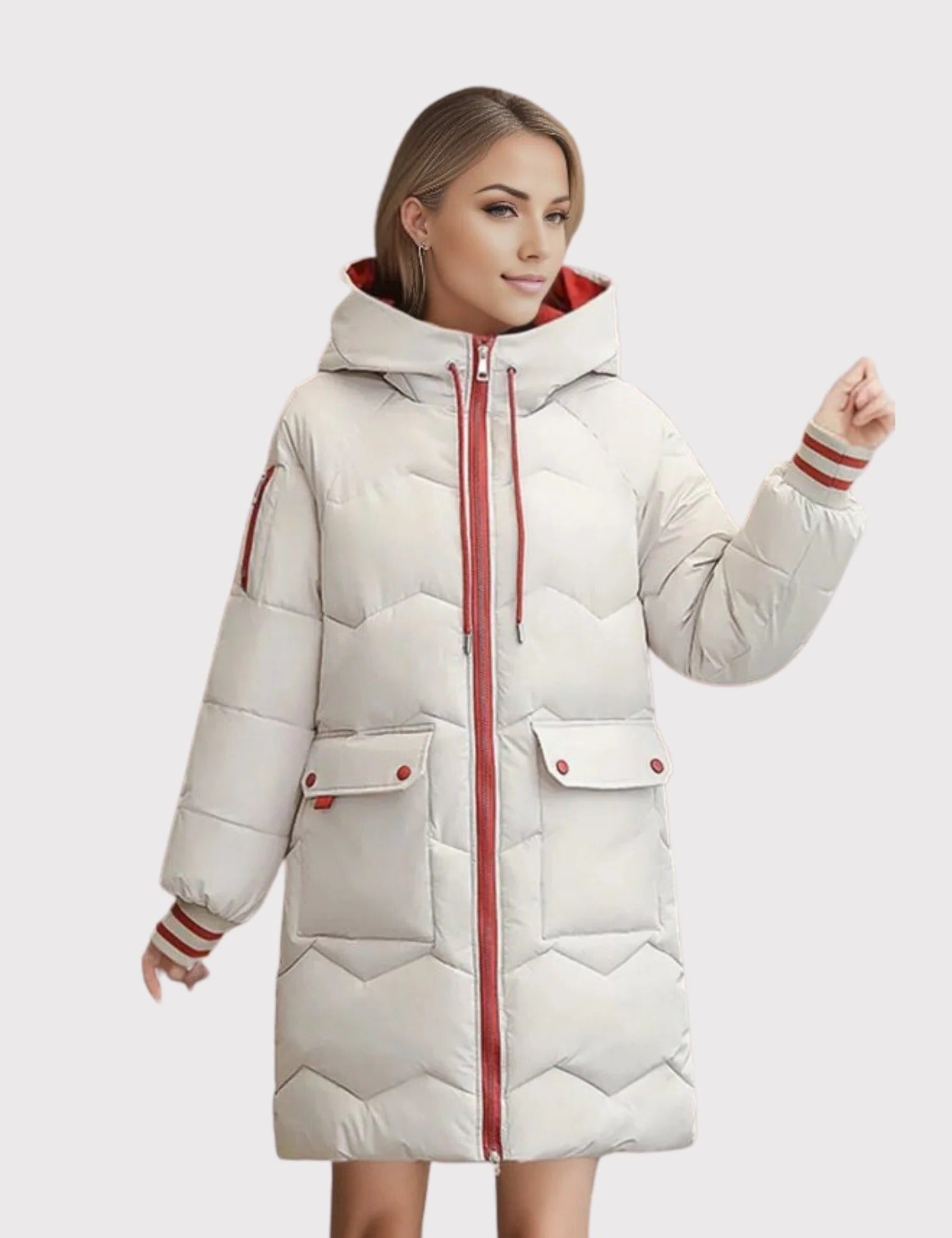 Women's Quilted Hooded Longline Puffer Coat - Ivory