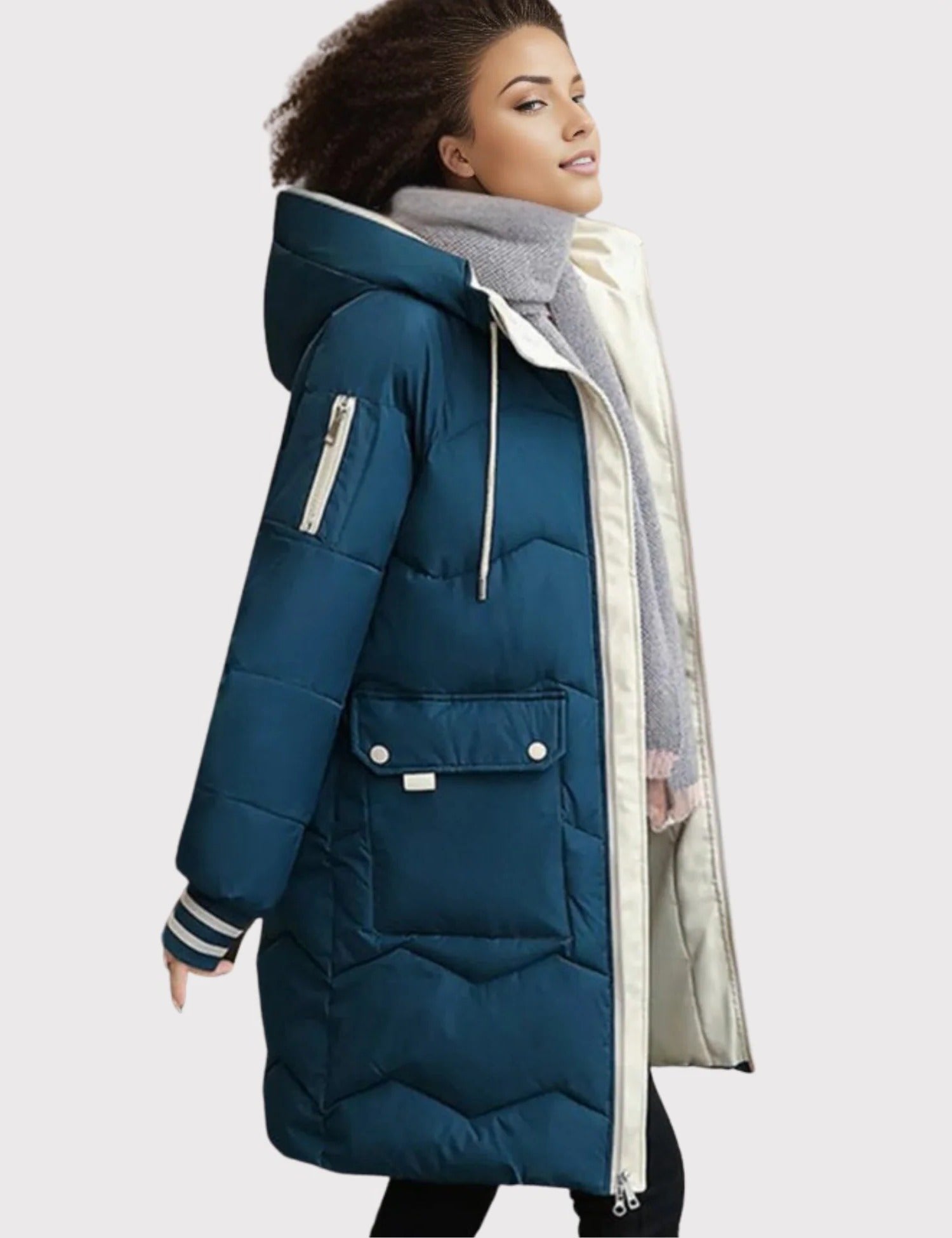 Women's Quilted Hooded Longline Puffer Coat - Blue