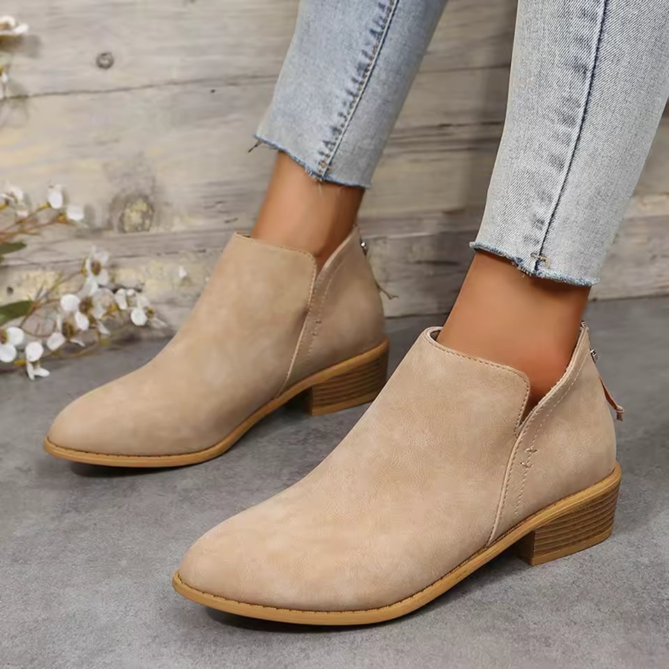 Women's Suede Ankle Booties - Apricot