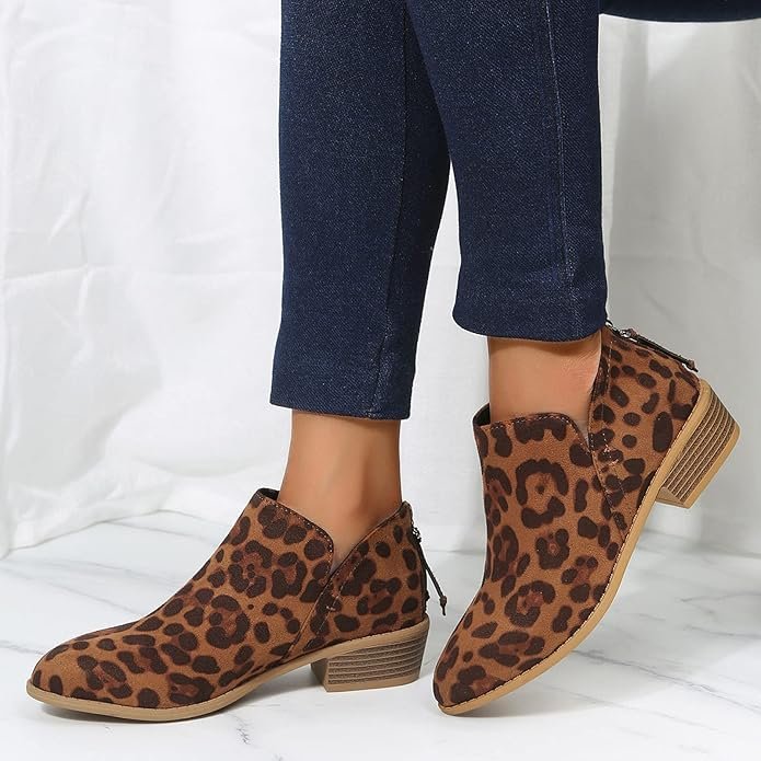 Women's Suede Ankle Booties - Leopard