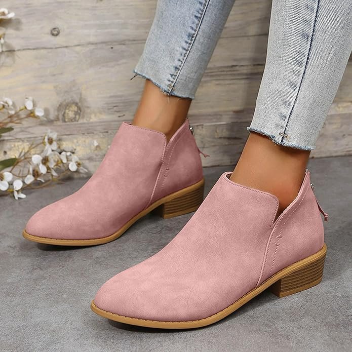 Women's Suede Ankle Booties - Pink