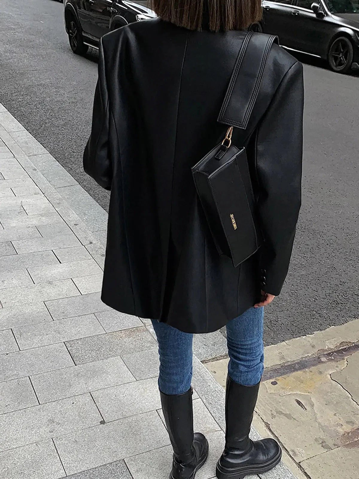 Women's Oversized Faux Leather Blazer