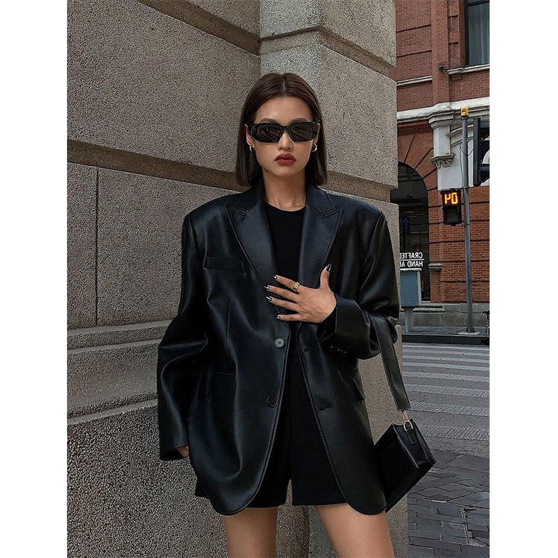 Women's Oversized Faux Leather Blazer