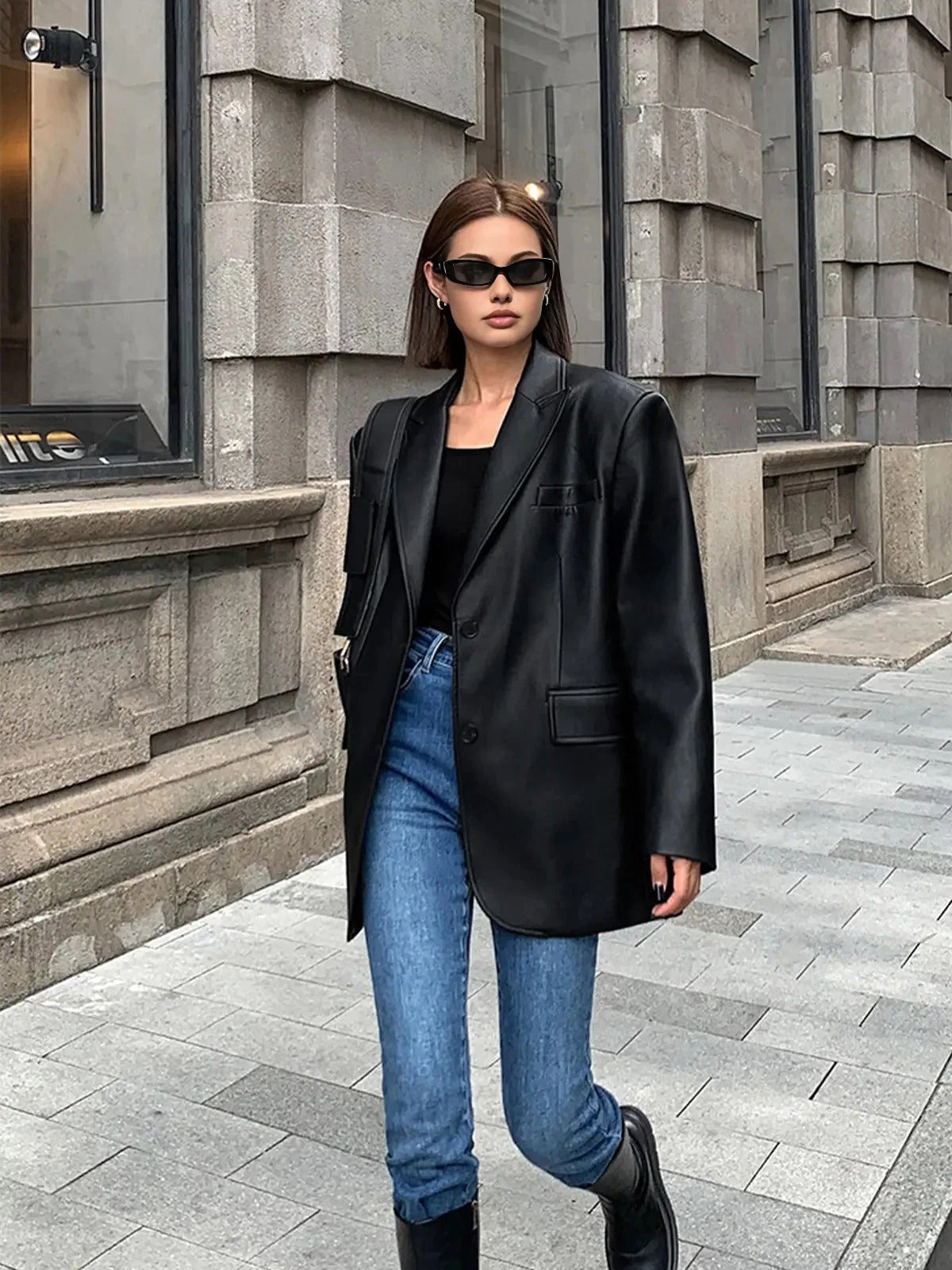 Women's Oversized Faux Leather Blazer