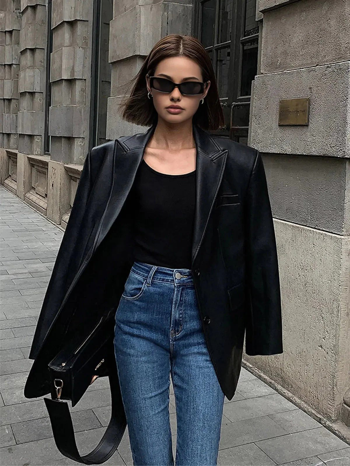Women's Oversized Faux Leather Blazer
