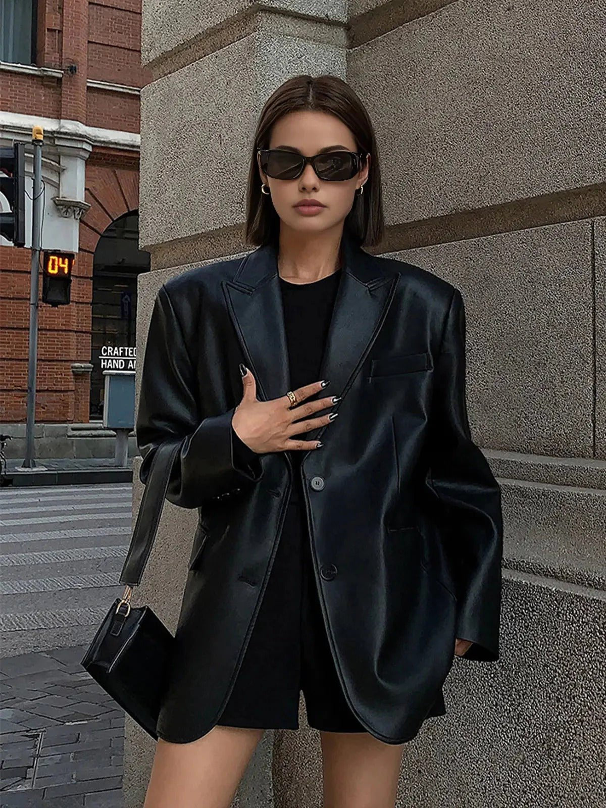 Women's Oversized Faux Leather Blazer