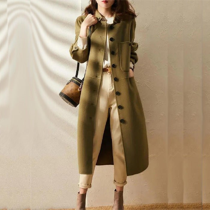 Women's Oversized Longline Wool Coat - Green