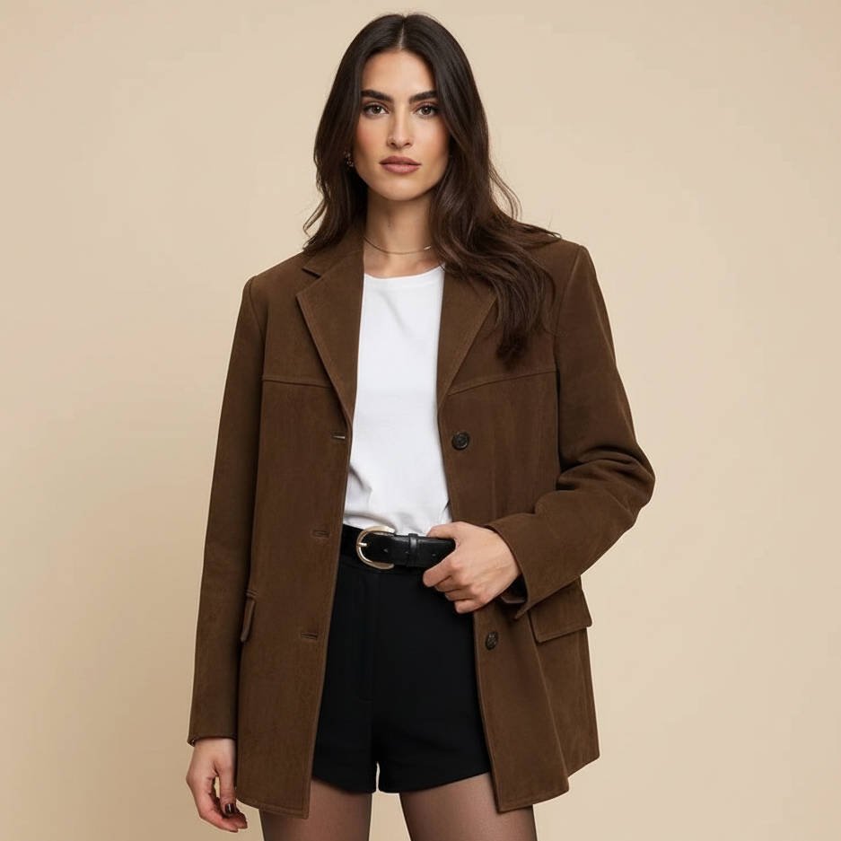 Women's Oversized Wool Blazer - Dark brown