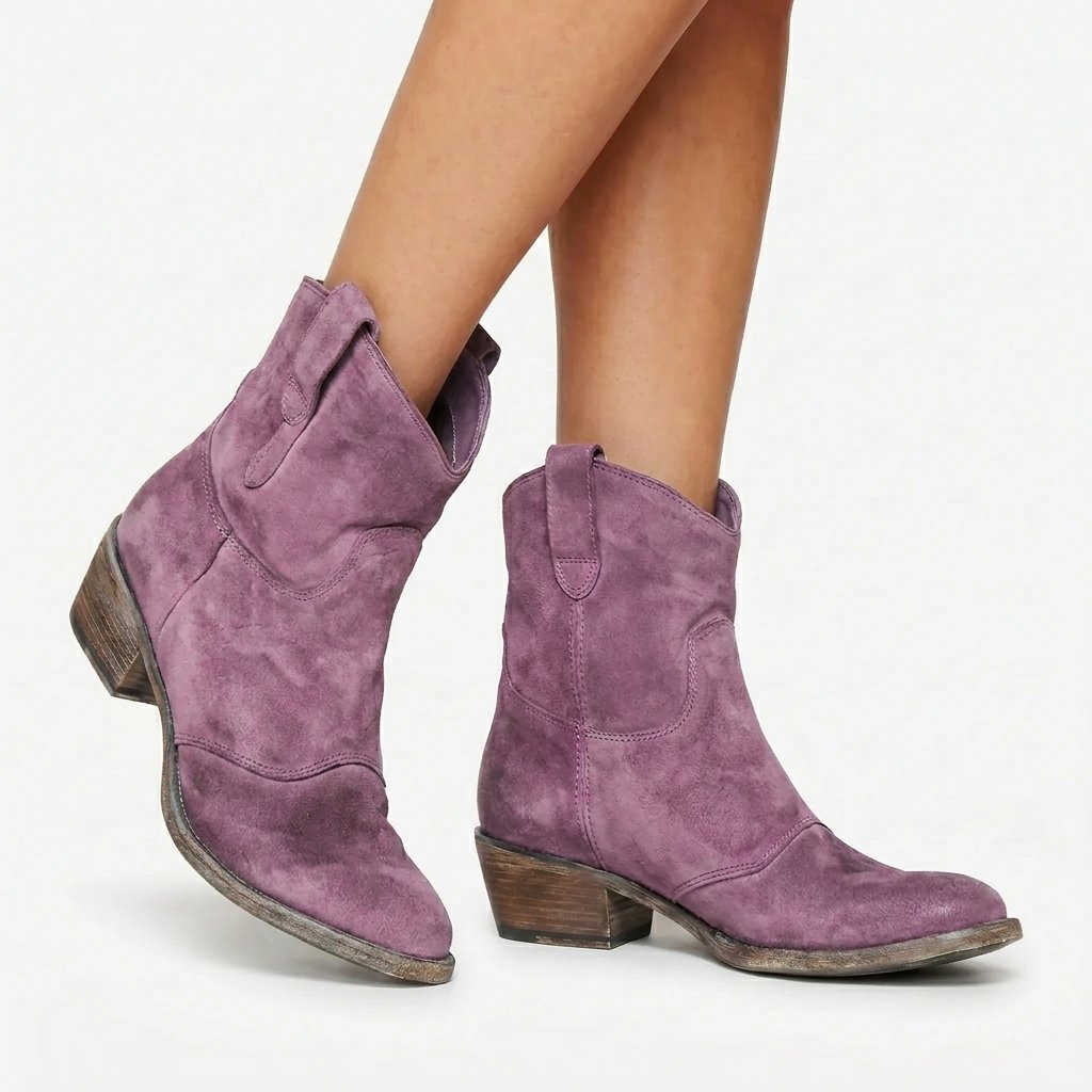 Women's Western Suede Ankle Boots - Pink