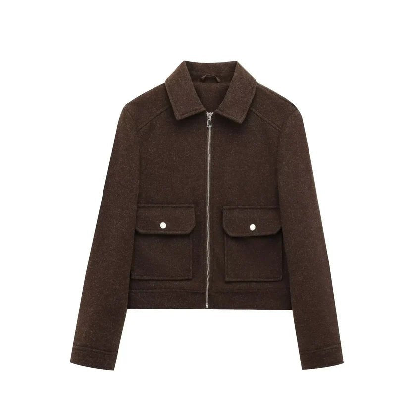Women's Cropped Wool Jacket - Brown