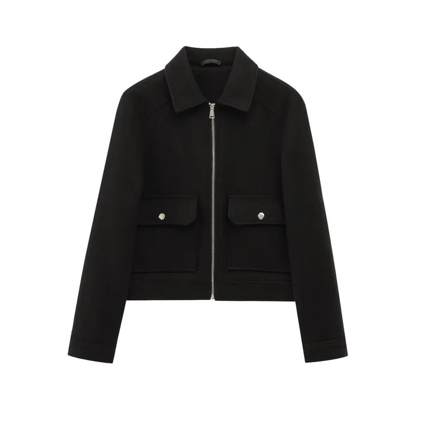 Women's Cropped Wool Jacket - Black
