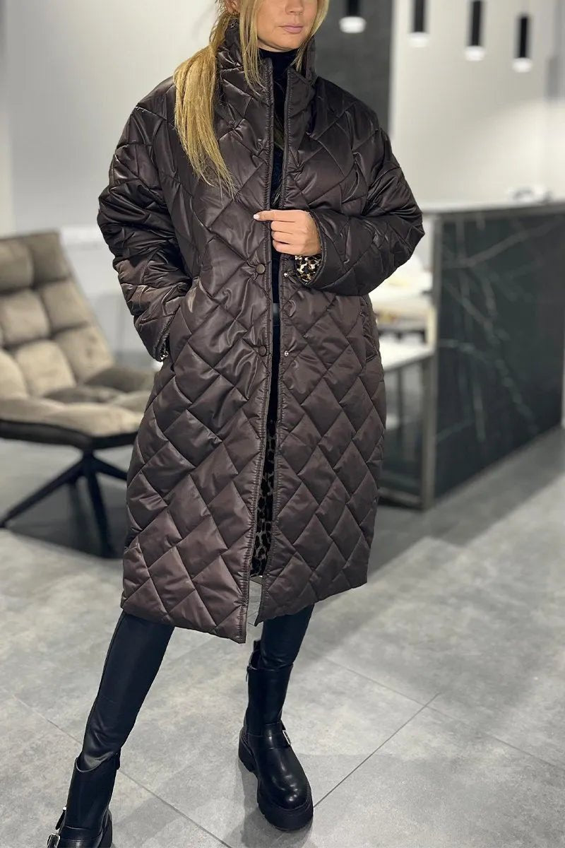 Women's Oversized Longline Puffer Coat - Brown