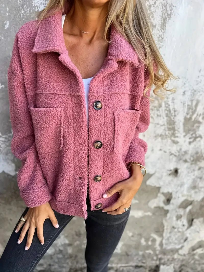 Women's Oversized Teddy Shacket - Pink
