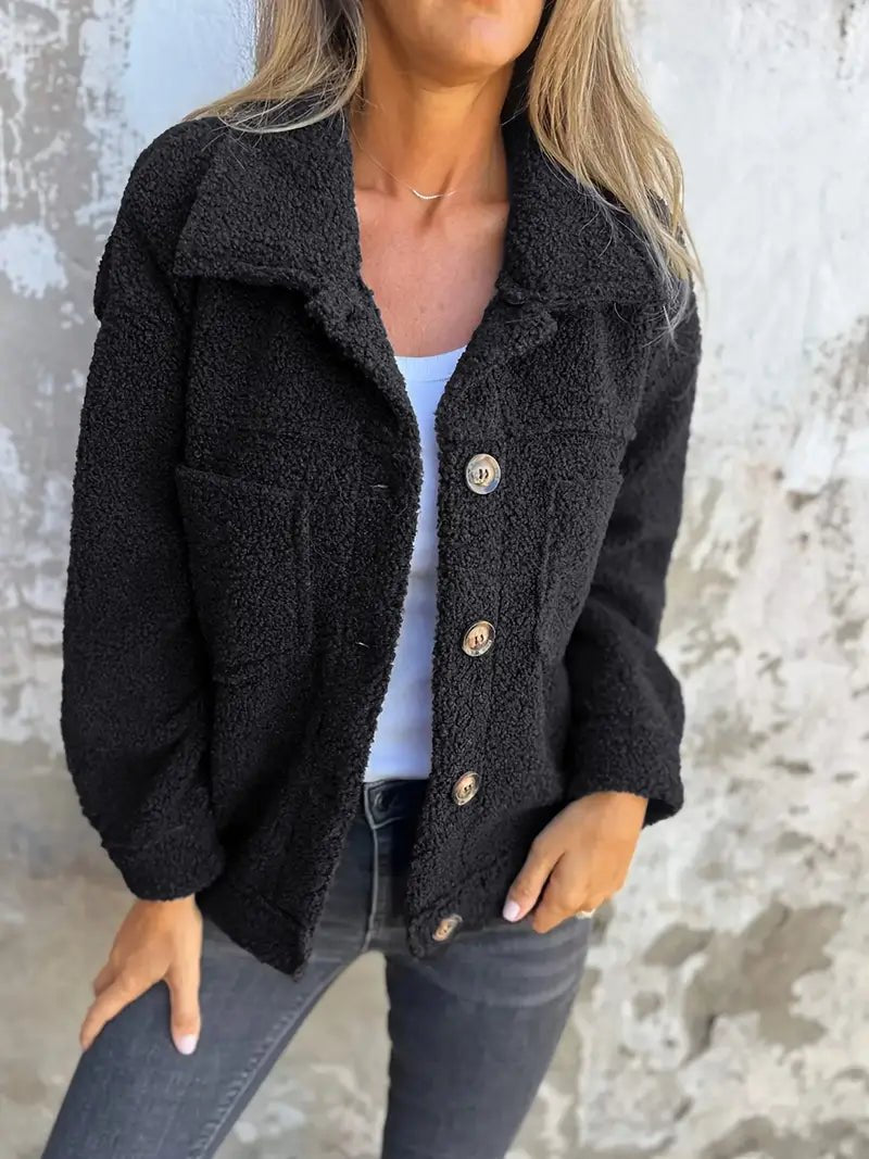 Women's Oversized Teddy Shacket - Black