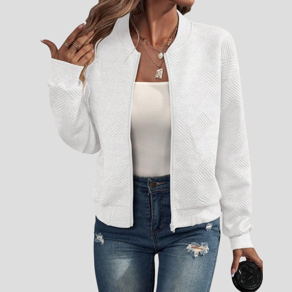 Women's Oversized Knit Bomber Jacket - White