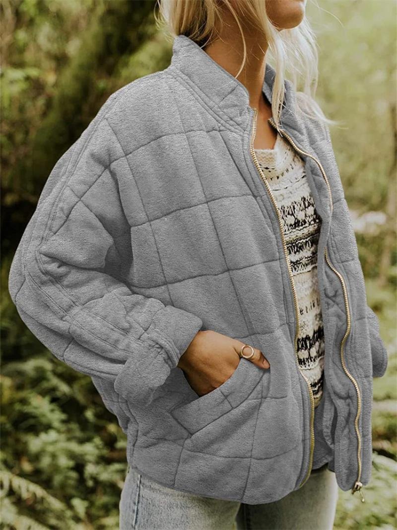 Women's Oversized Quilted Jacket - Gray