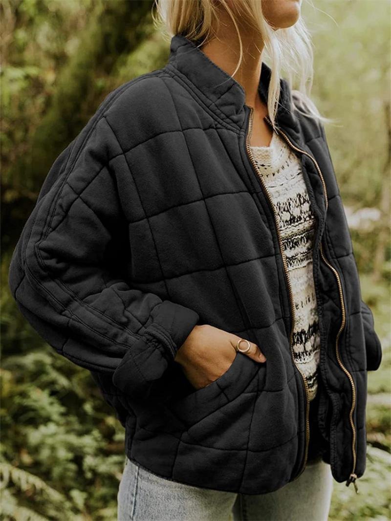 Women's Oversized Quilted Jacket - Black