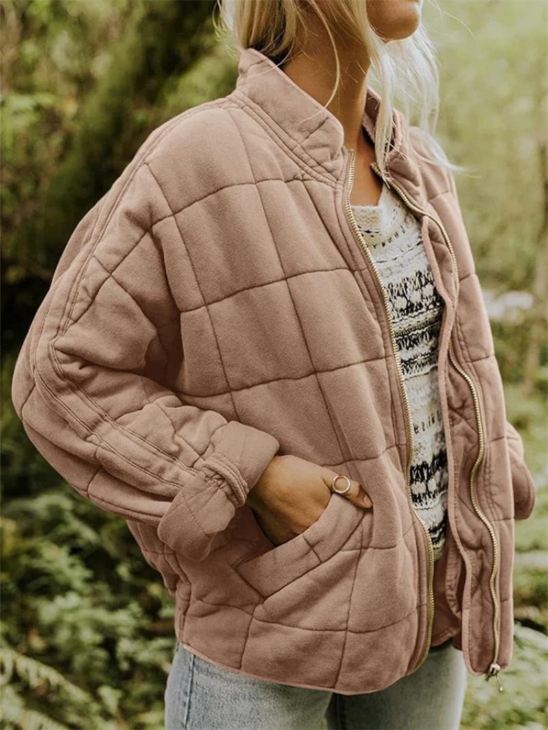 Women's Oversized Quilted Jacket - Pink