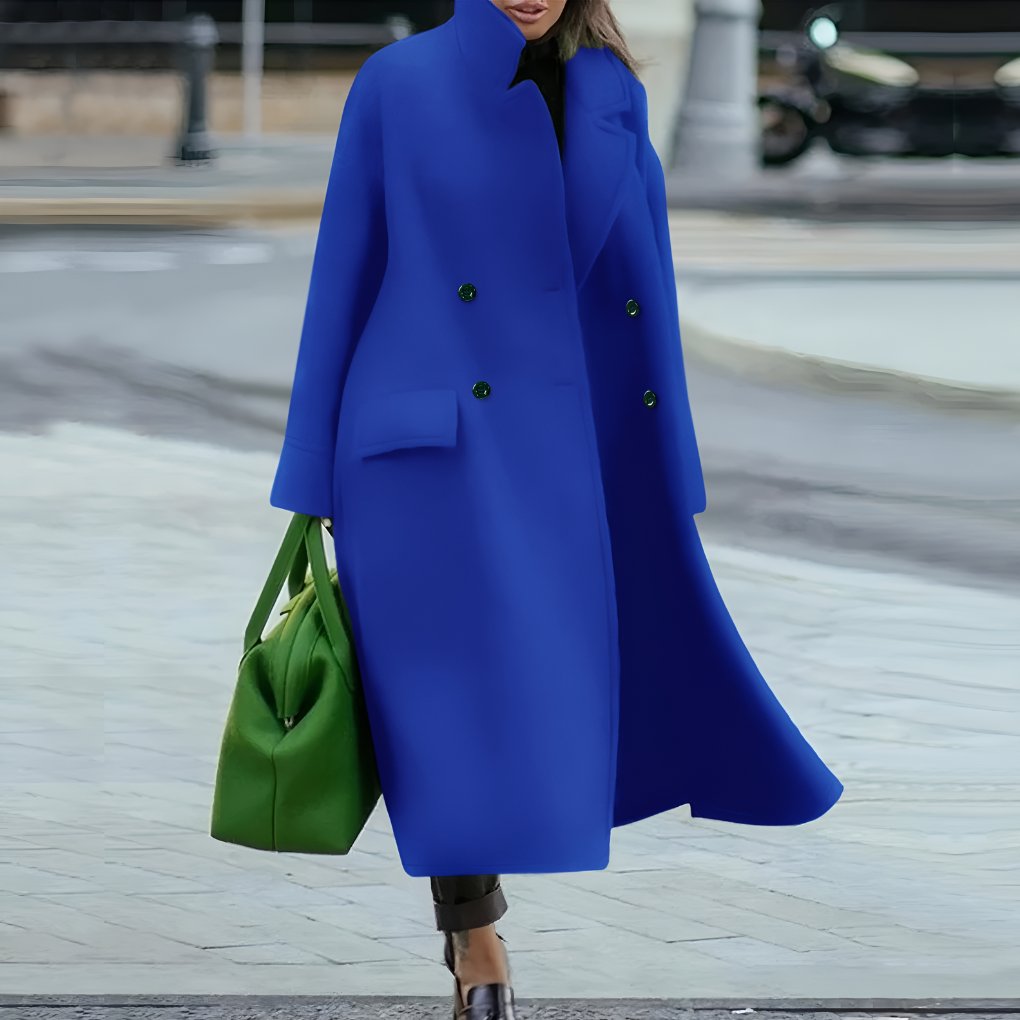 Women's Oversized Longline Wool Coat - Blue