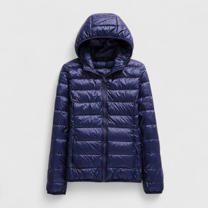 Women's Slim Hooded Puffer Jacket - Navy Blue