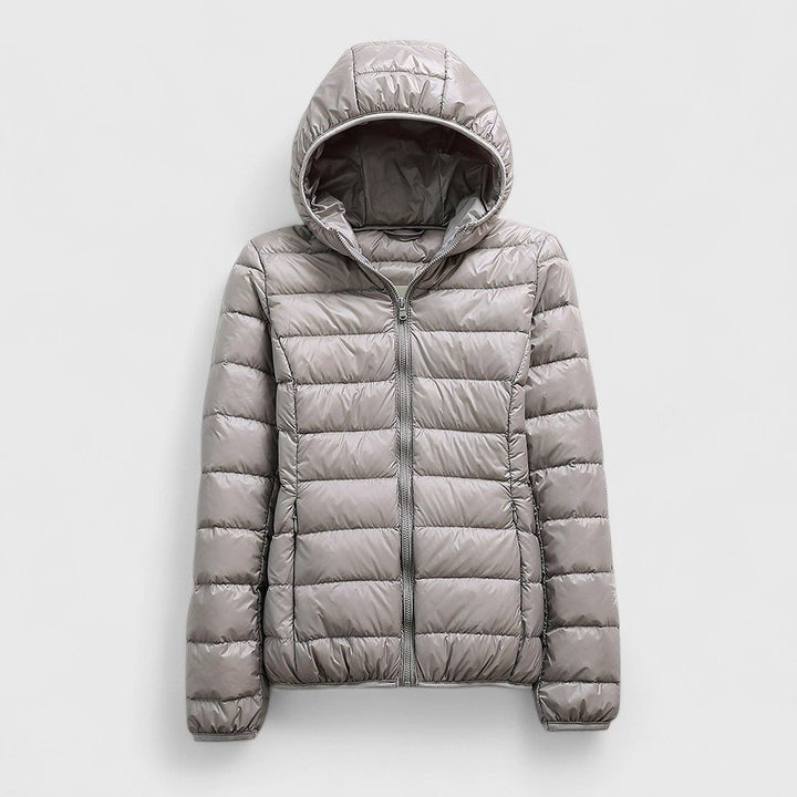 Women's Slim Hooded Puffer Jacket - Gray