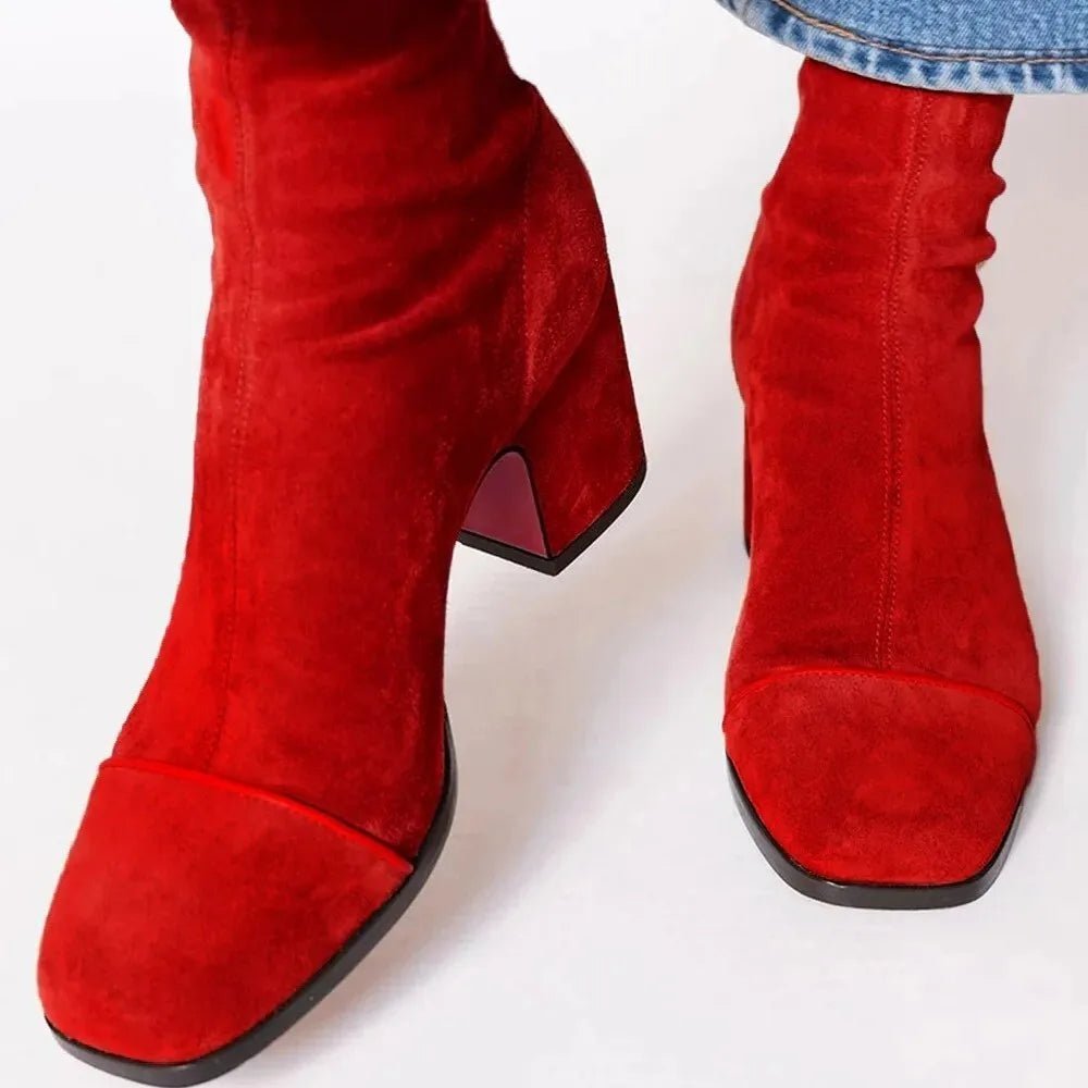 Women's Slim Suede Ankle Boots - Red