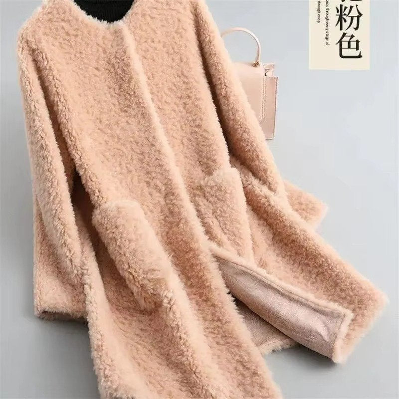 Women's Straight Longline Teddy Coat - pink