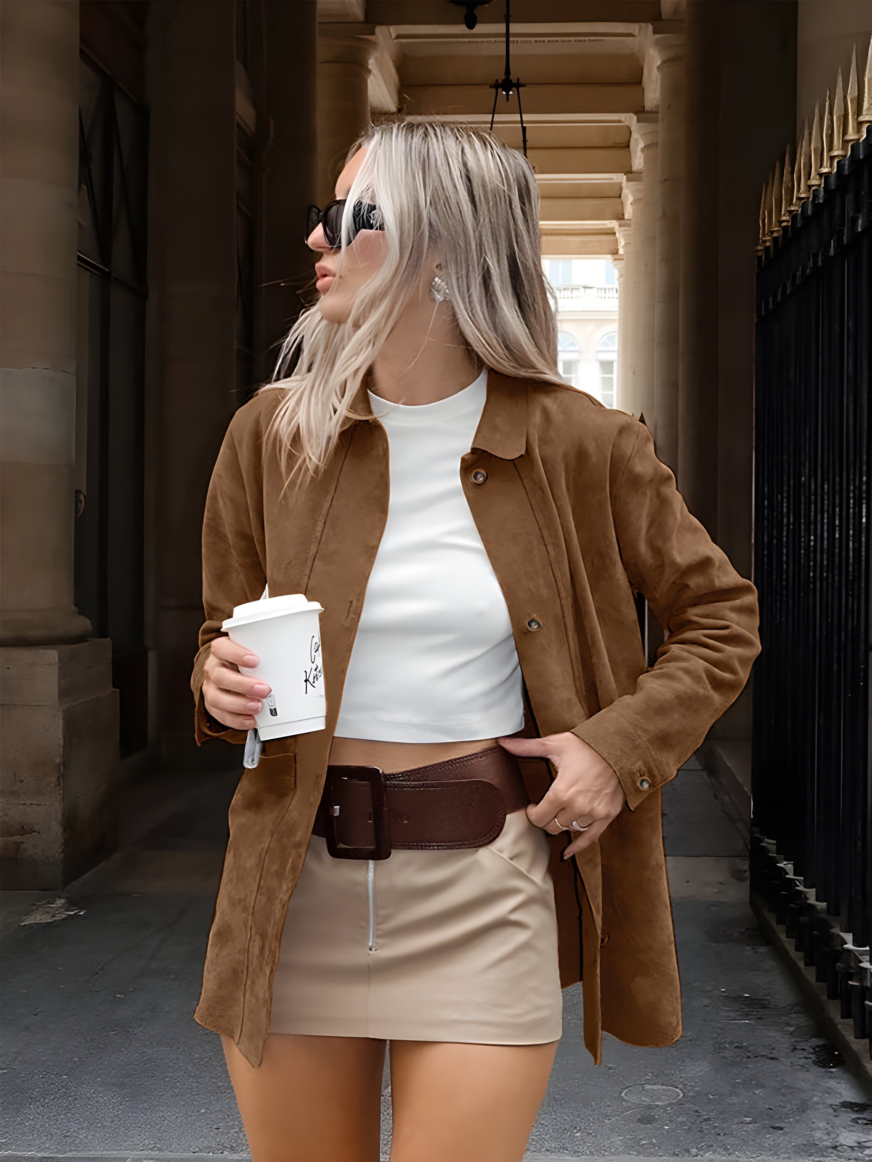 Women's Oversized Suede Chore Longline Jacket