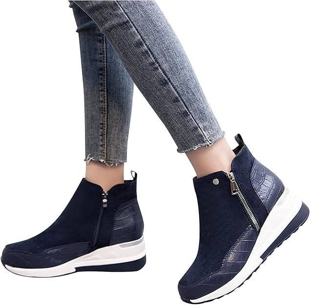 Women's Hidden-Wedge Trainer Ankle Boots - Blue