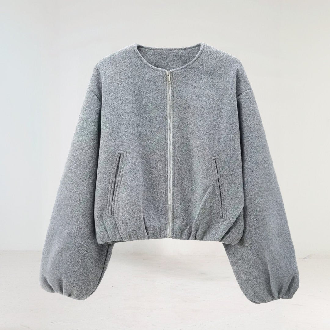 Women's Cropped Wool Bomber Jacket - Gray