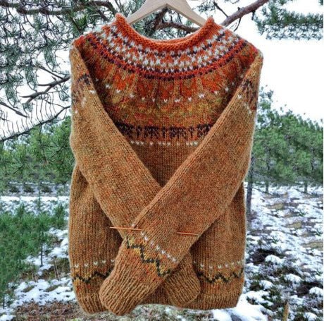 Women's Fair Isle Crewneck Wool Christmas Jumper - Braun