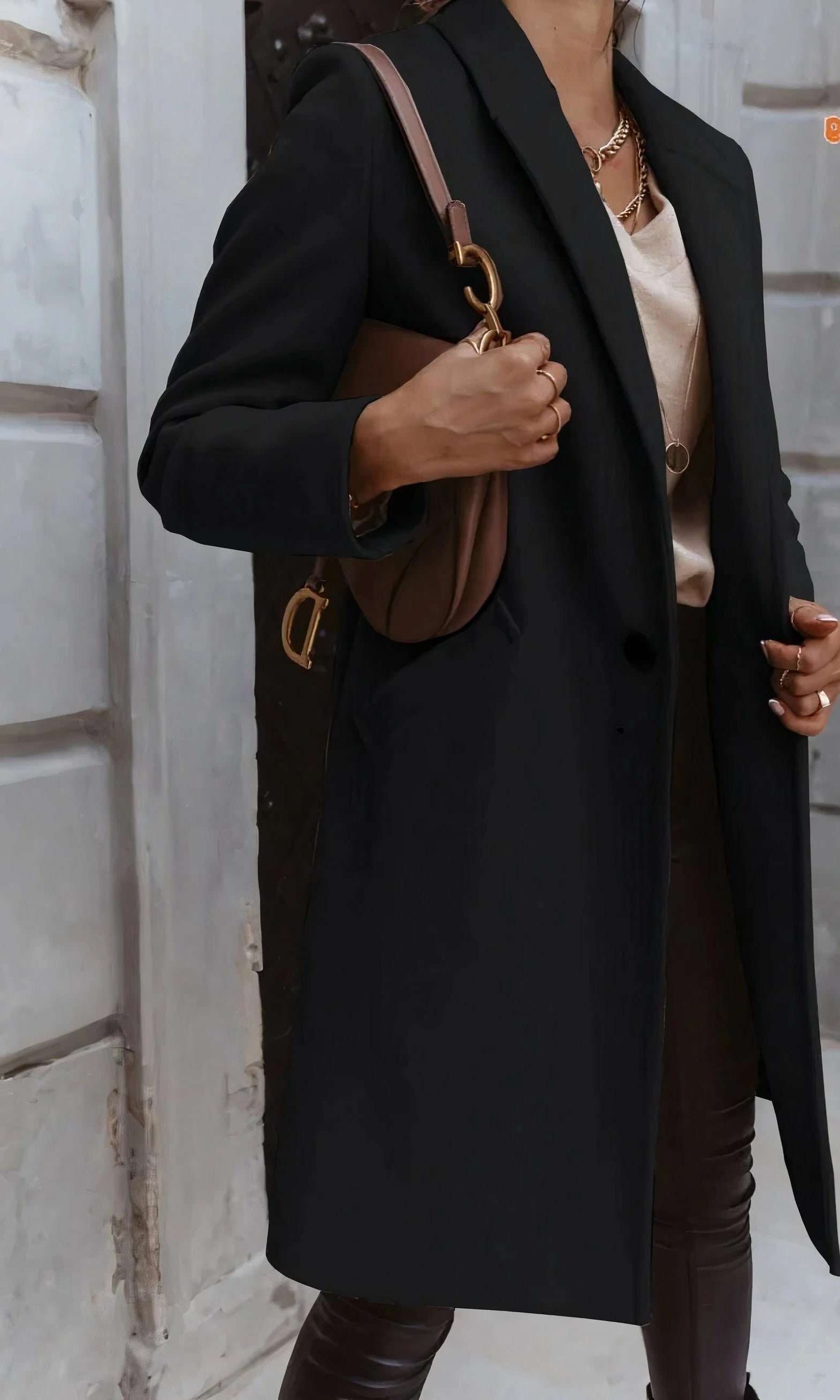 Women's Midi Belted Longline Wool Coat - Black