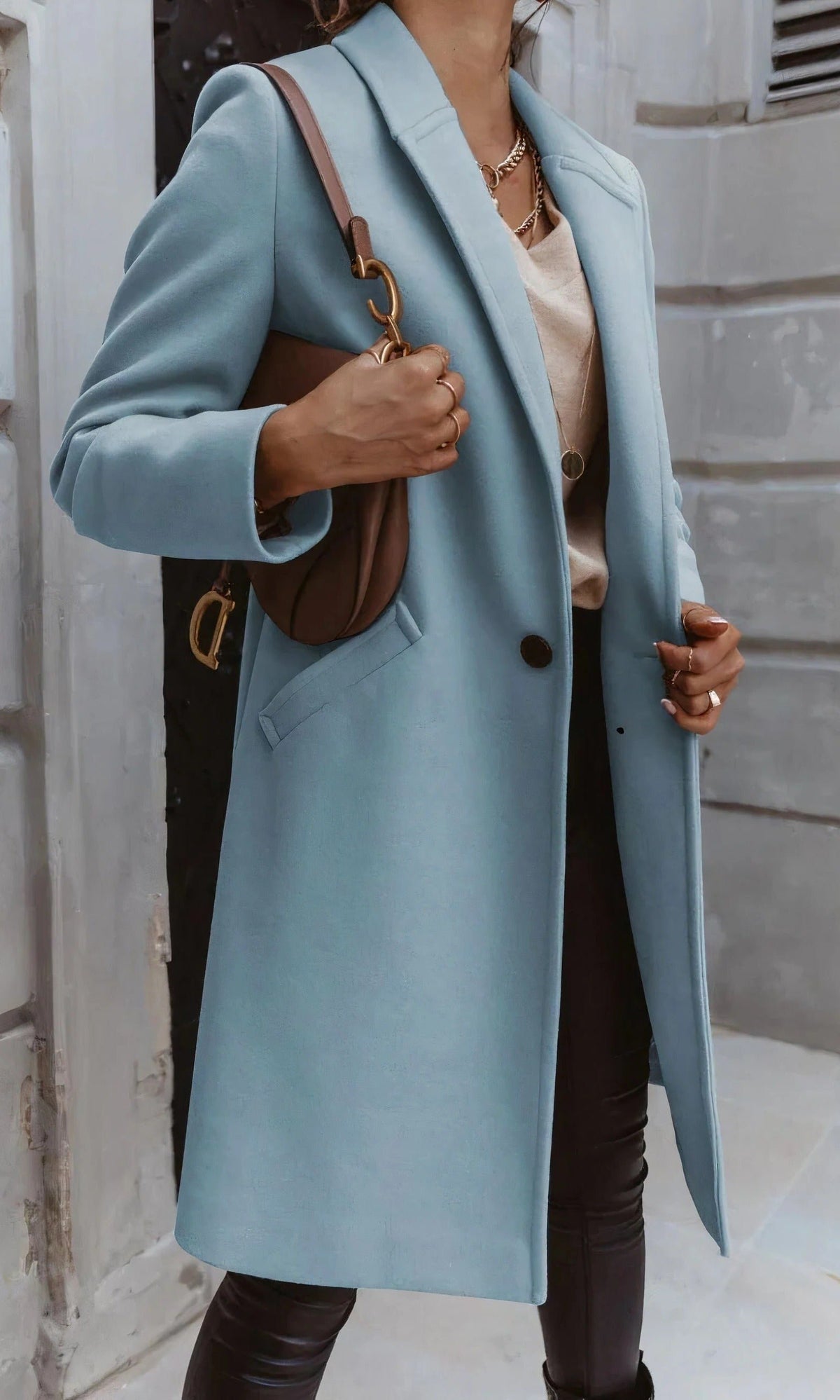 Women's Midi Belted Longline Wool Coat - Light Blue