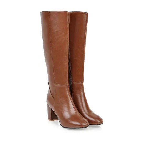 Women's Faux Leather Knee-High Boots - Brown