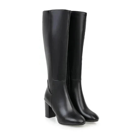 Women's Faux Leather Knee-High Boots - Black