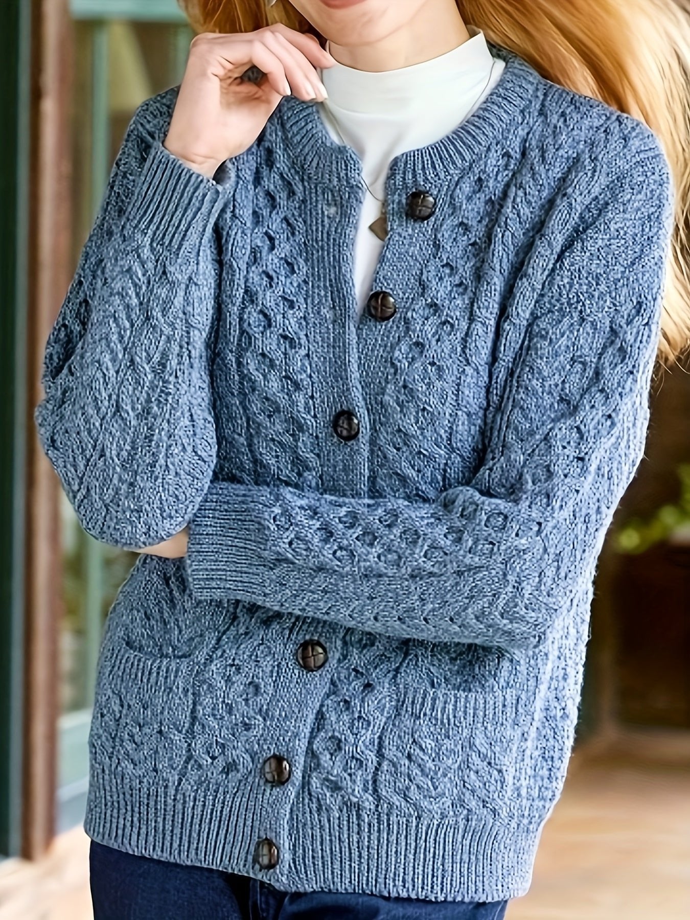 Women's Cable Knit Wool Cardigan