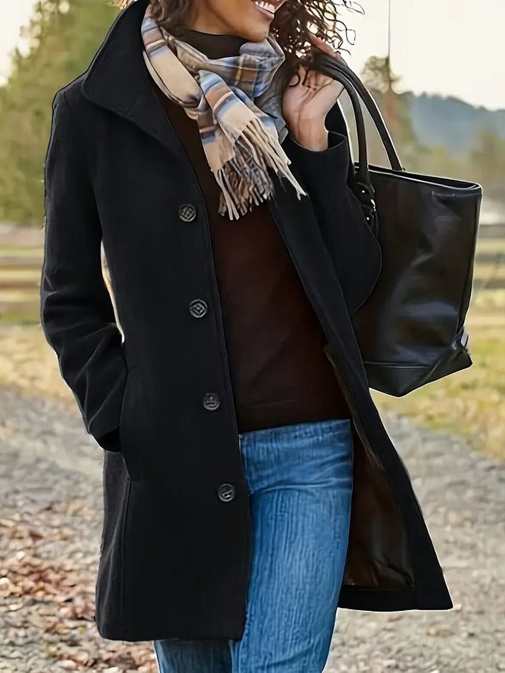 Women's Straight Wool Coat - Black