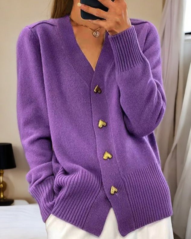 Women's Oversized Knit Wool V-Neck Cardigan - Violet