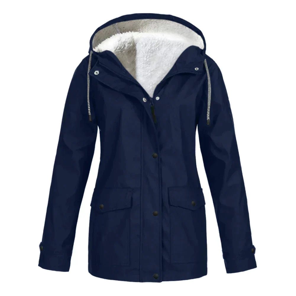 Women's Rain Waterproof Hooded Teddy Jacket - Blue