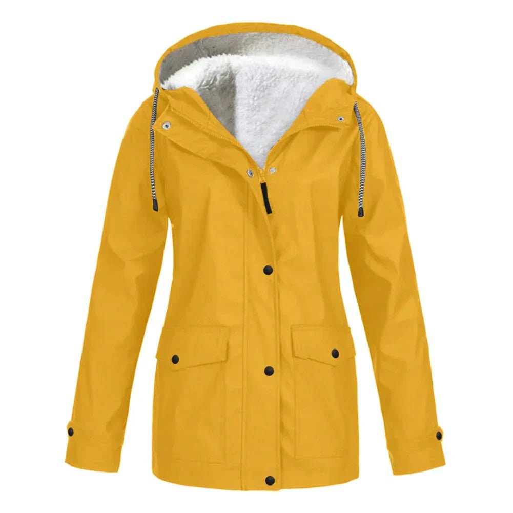 Women's Rain Waterproof Hooded Teddy Jacket - Yellow