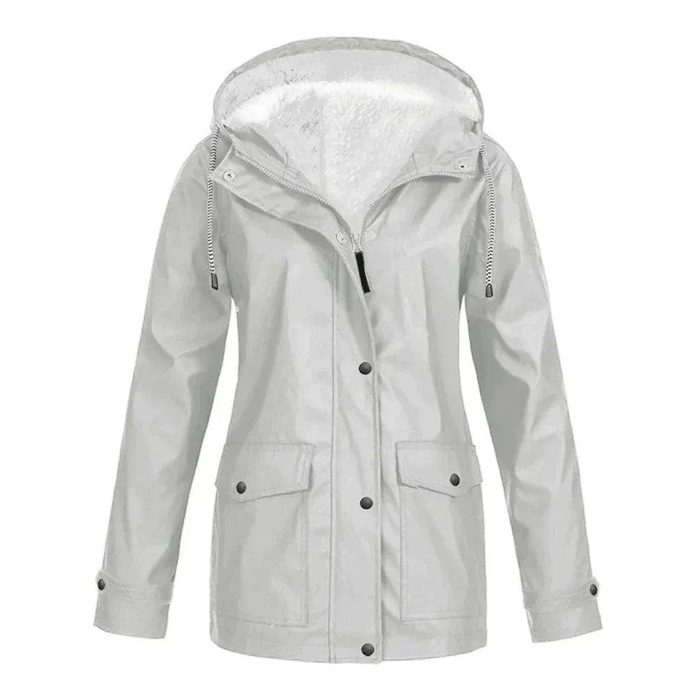 Women's Rain Waterproof Hooded Teddy Jacket - Silver