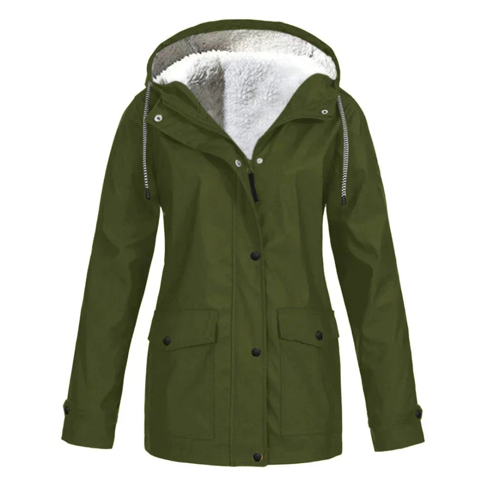 Women's Rain Waterproof Hooded Teddy Jacket - Green