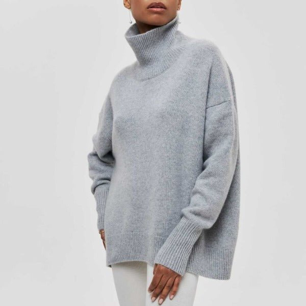 Women's Chunky Oversized Wool Roll Neck Jumper - Gray