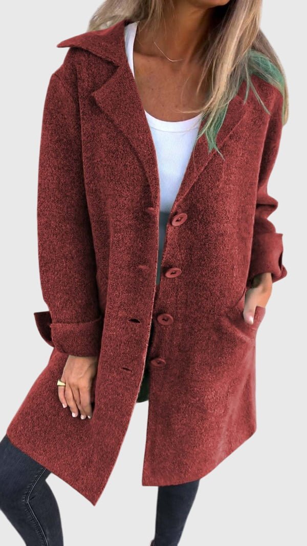 Women's Oversized Longline Wool Coat - Red