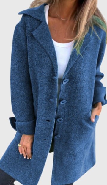 Women's Oversized Longline Wool Coat - Blue