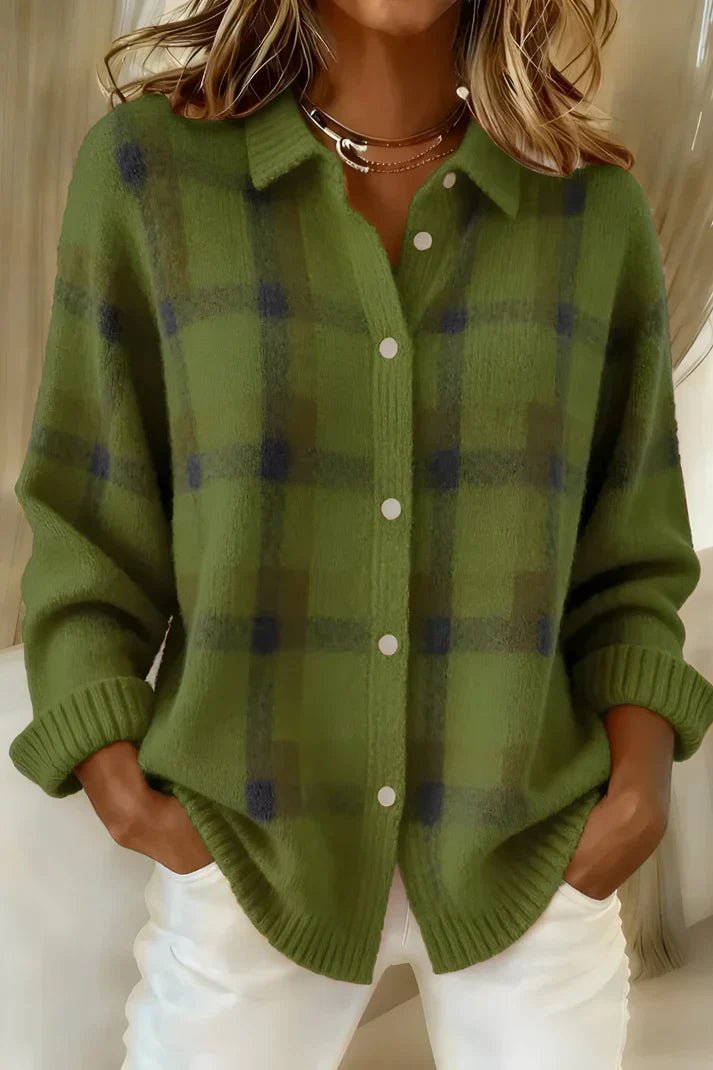 Women's Oversized Plaid Wool Shirt Jacket - Green
