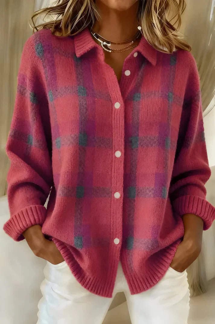 Women's Oversized Plaid Wool Shirt Jacket - Pink