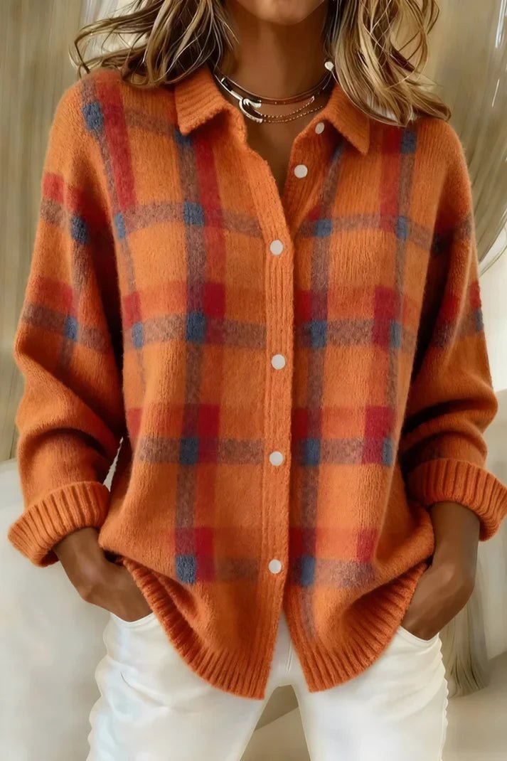 Women's Oversized Plaid Wool Shirt Jacket - Orange