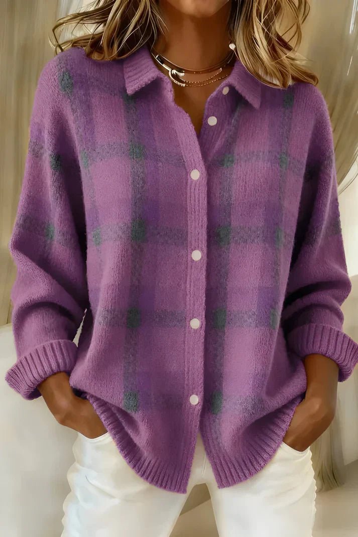 Women's Oversized Plaid Wool Shirt Jacket - Purple