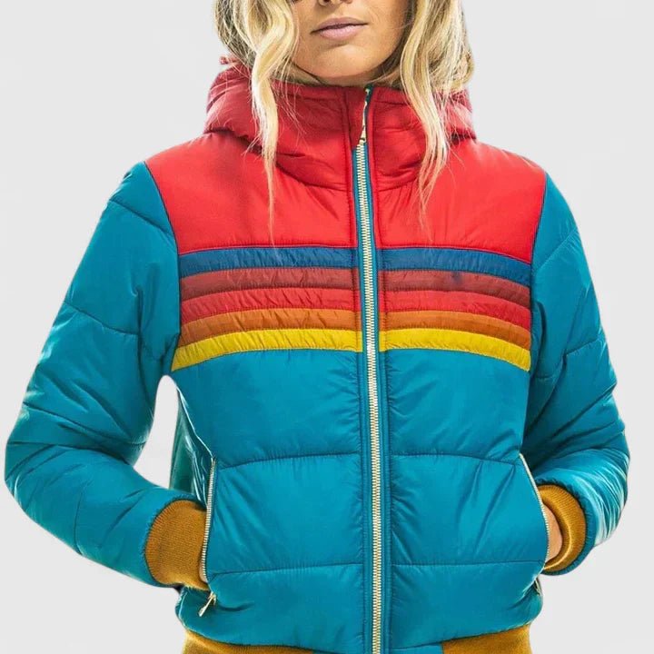 Women's Striped Puffer Jacket - Blue